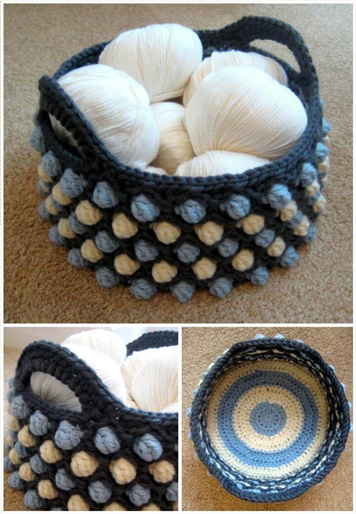 round crochet honeycomb basket